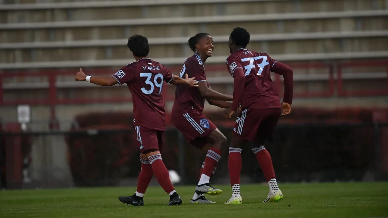 Colorado Rapids II players celebrating a goal