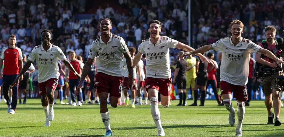 Arsenal players celebrating after a goal