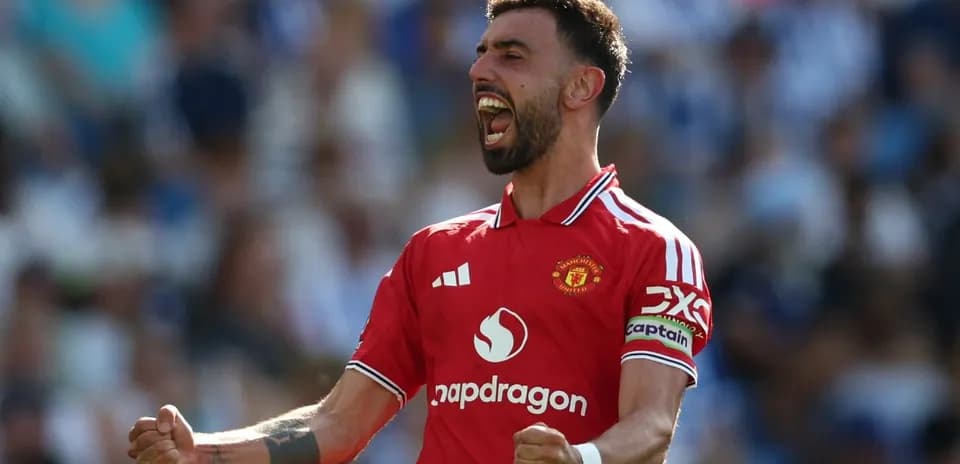 Bruno Fernandes celebrating after scoring a goal