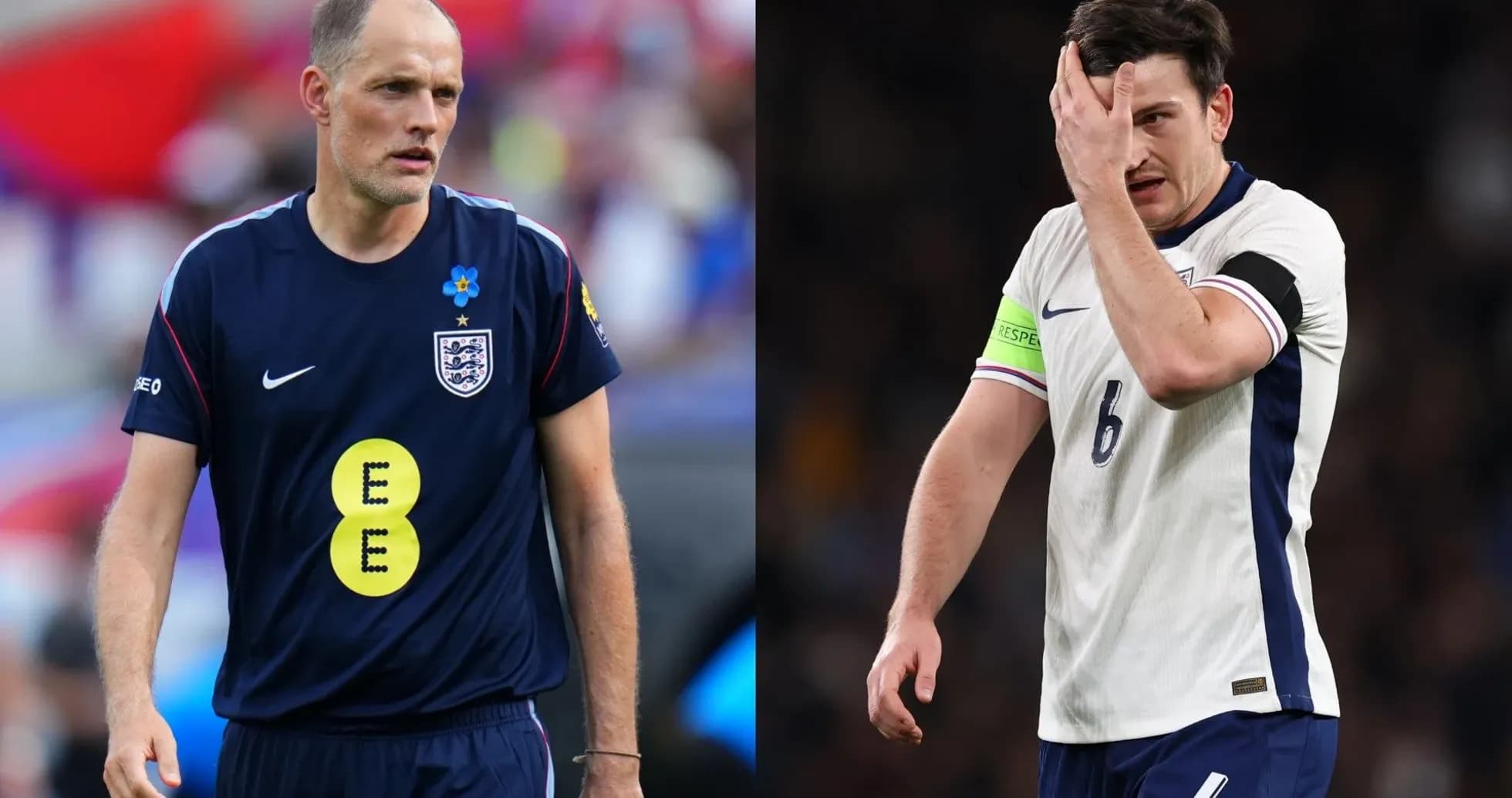 Two England football players during a match