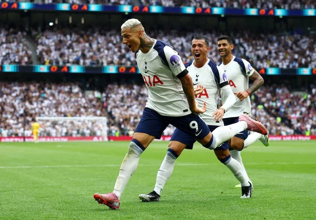 Tottenham players celebrating a goal during match