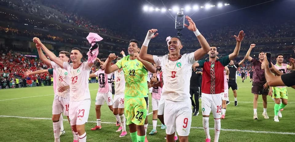 Morocco players celebrating after match victory