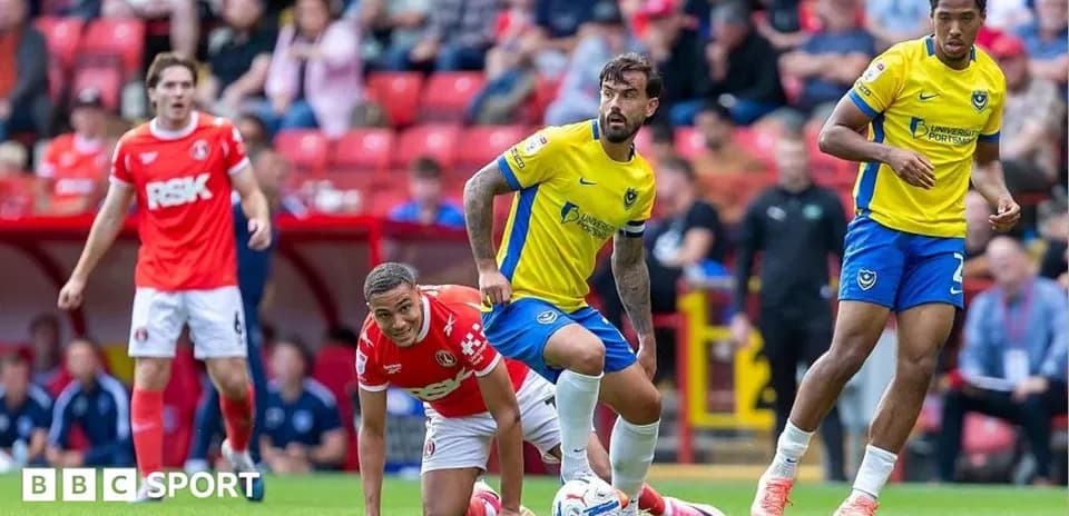 Players from Charlton and Portsmouth during match action