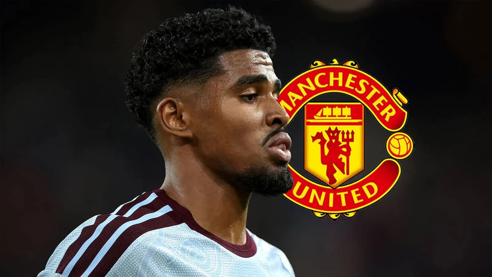 Player profile with Manchester United logo in background