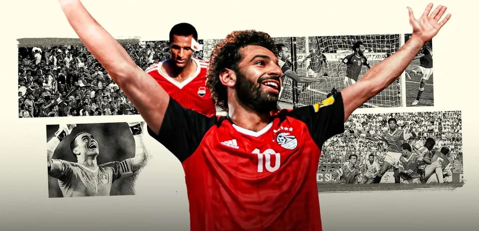Mohamed Salah celebrating with historical matches background