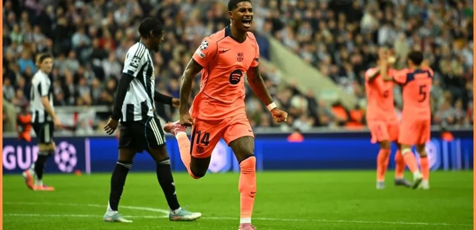 Barcelona player celebrating goal against Newcastle