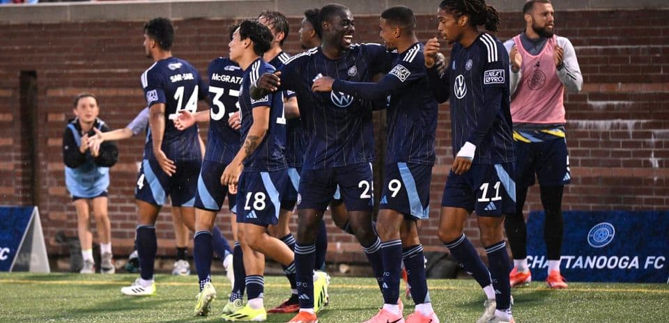 Chattanooga FC players celebrating a goal