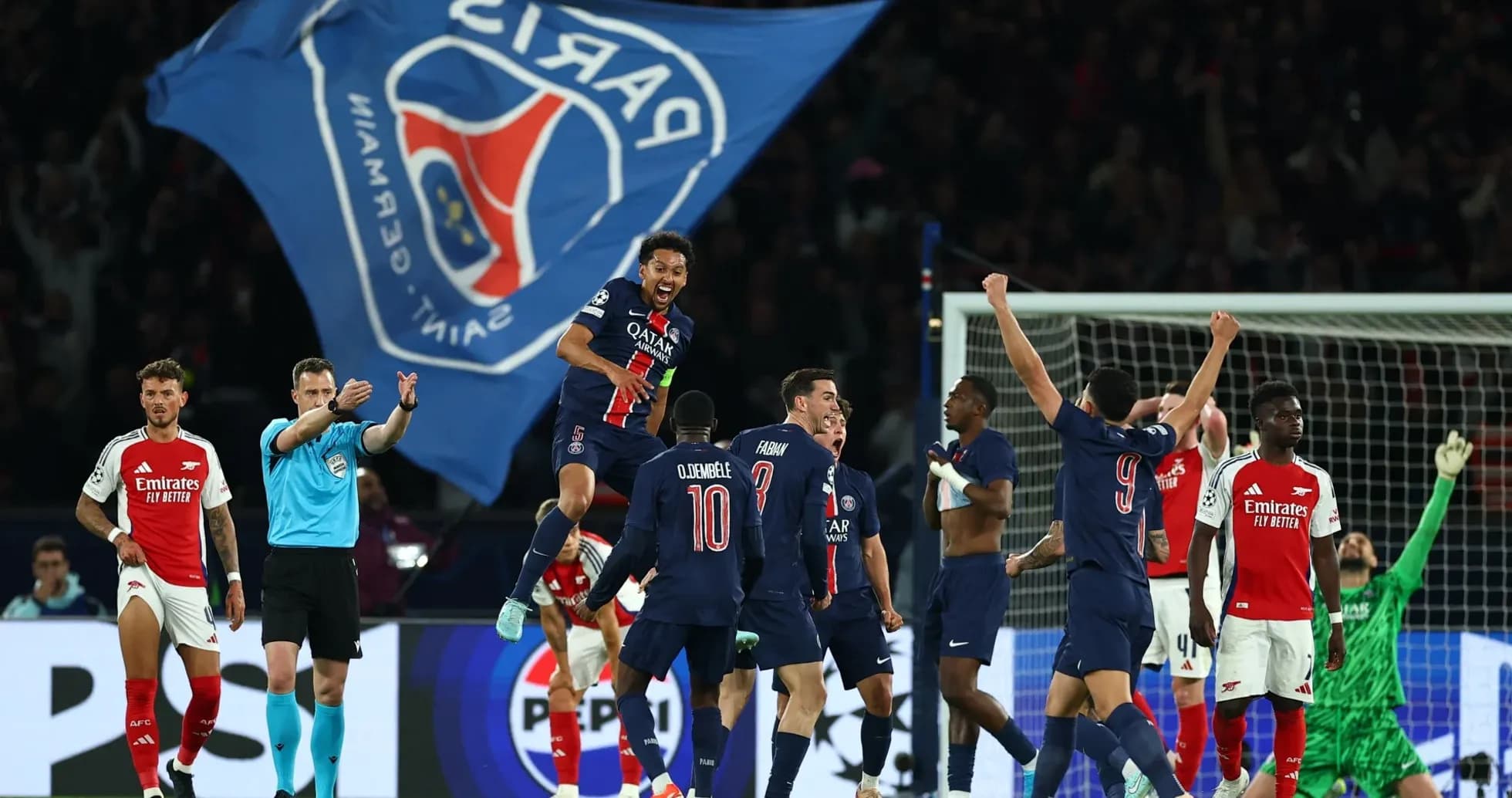 PSG players celebrating during Champions League match