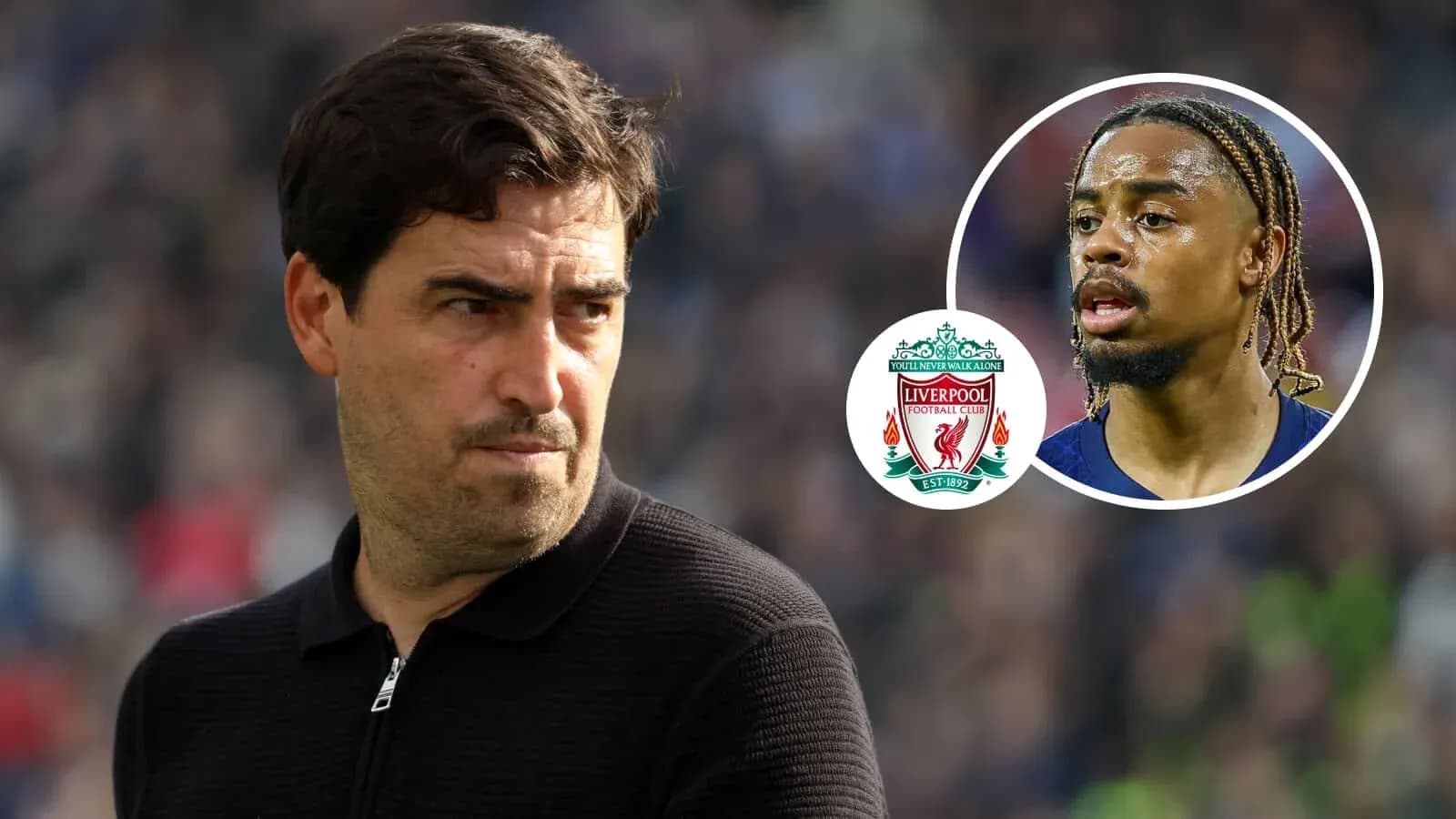 Coach looking on with Liverpool FC logo and player image