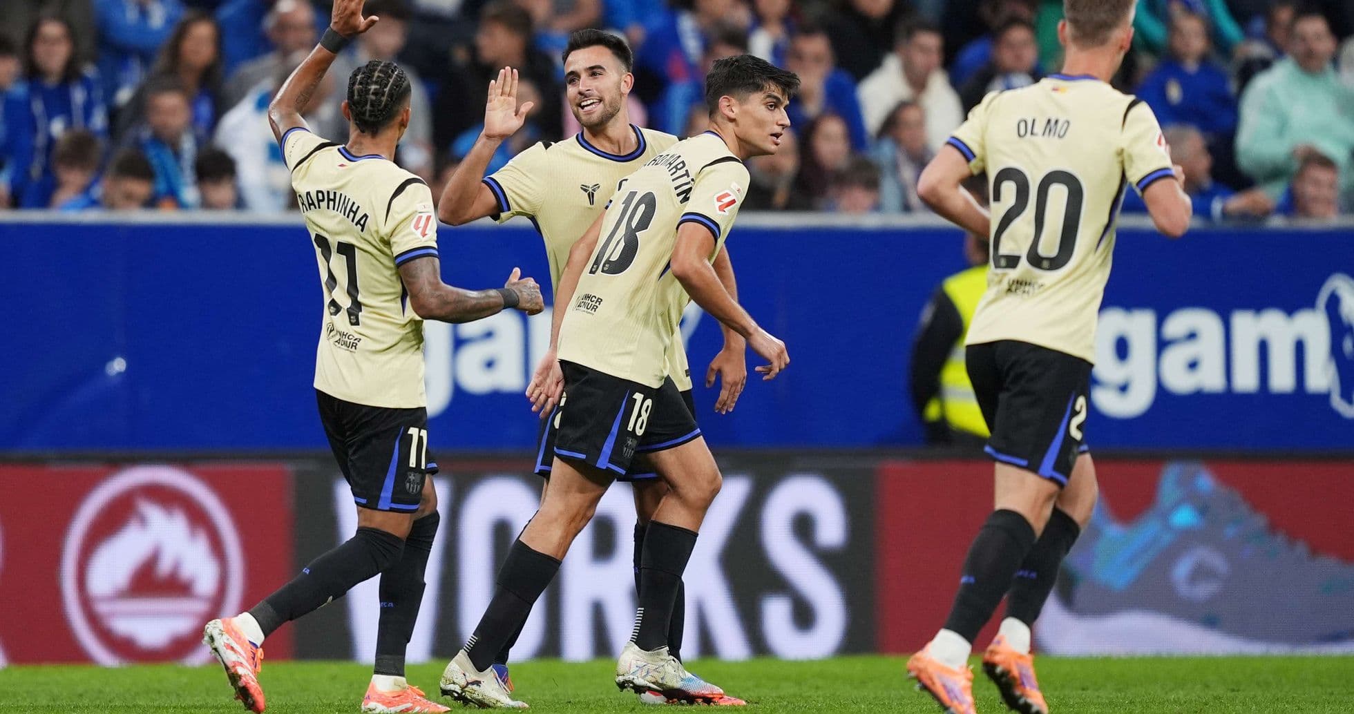 Players celebrating a goal during Oviedo match