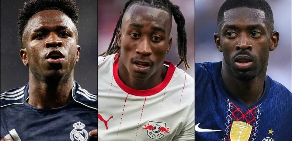 Three football players in team jerseys close-up