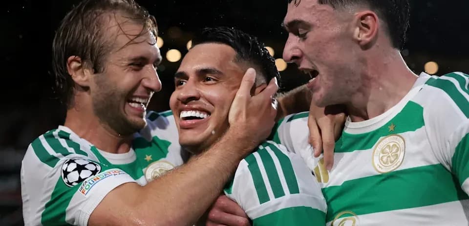 Celtic players celebrating a goal together