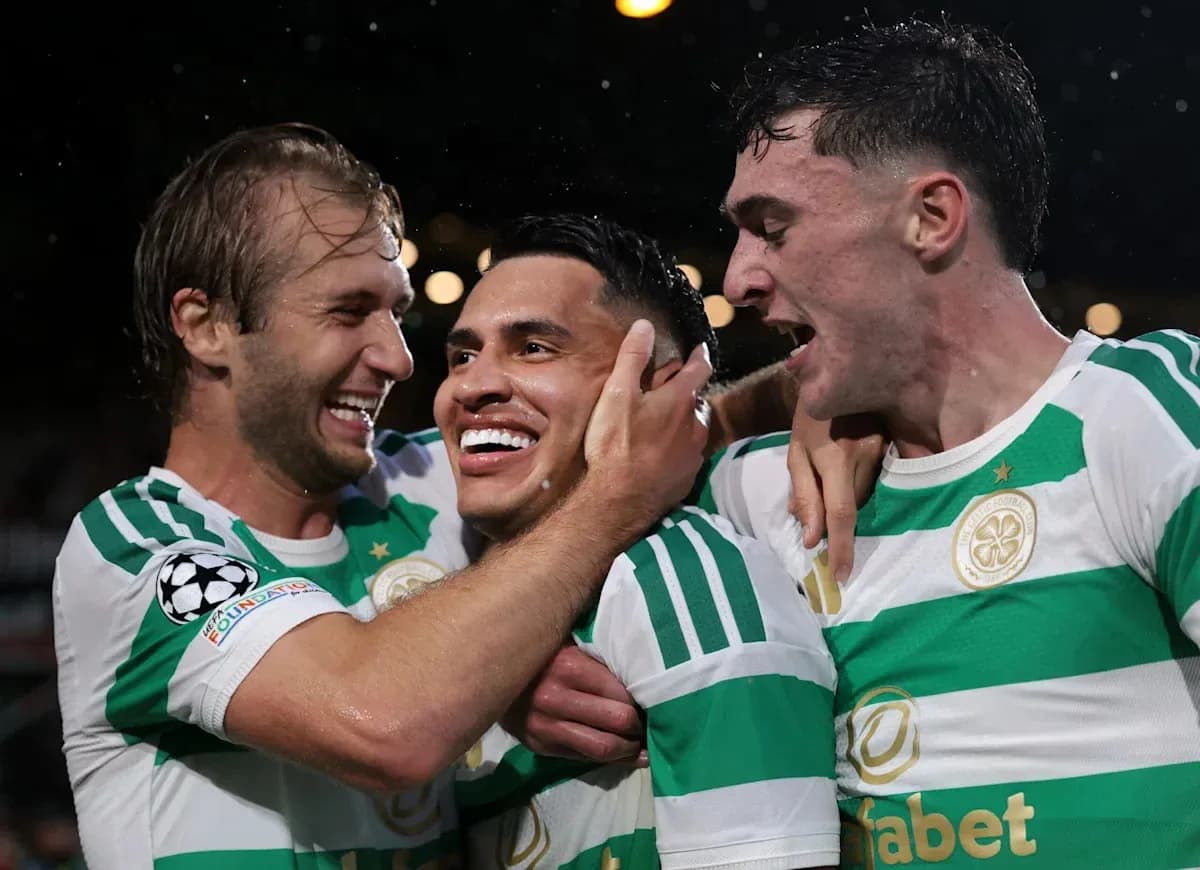 Celtic players celebrating a goal together