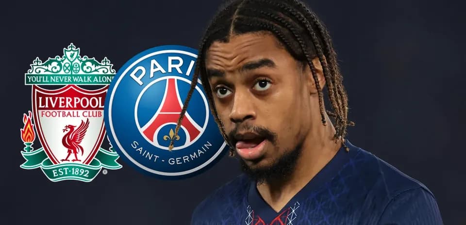 Player in PSG kit with club logos in background
