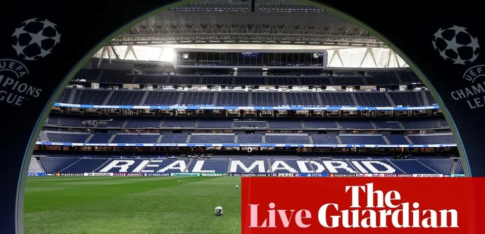 View of stadium with 'REAL MADRID' displayed prominently