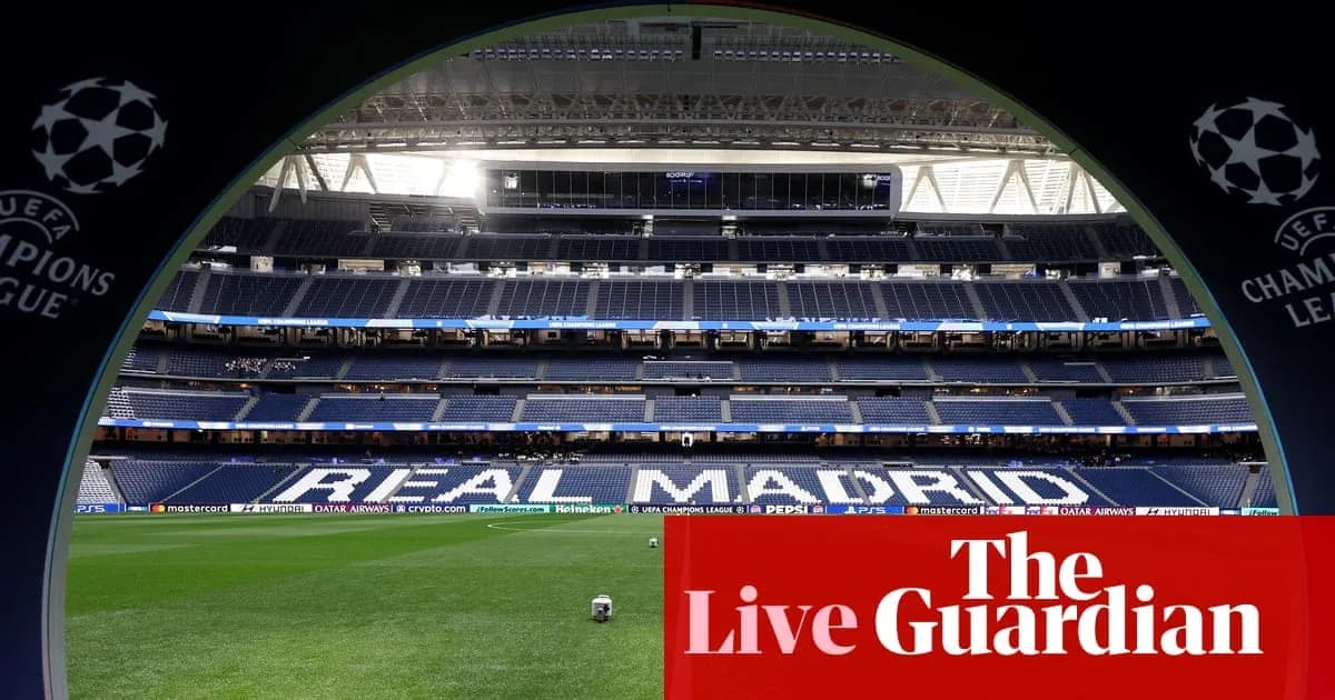 View of stadium with 'REAL MADRID' displayed prominently