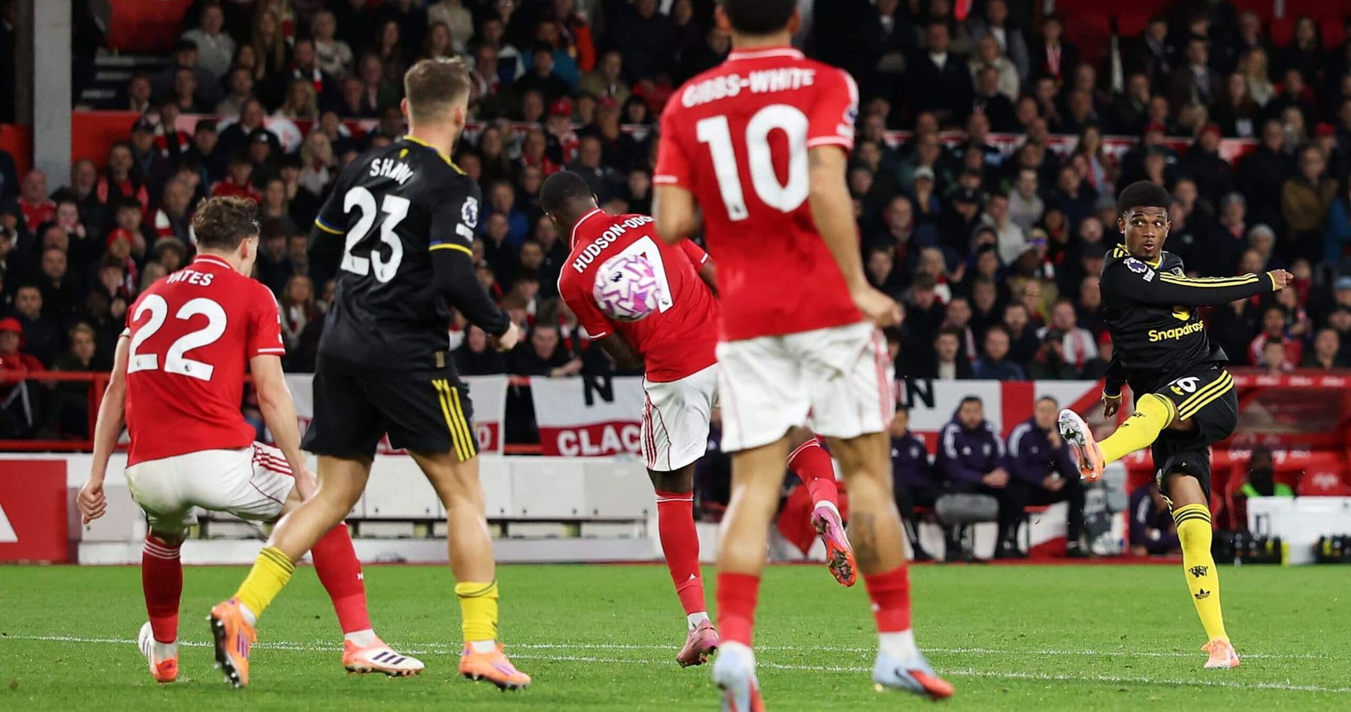 Nottingham Forest player shooting at goal