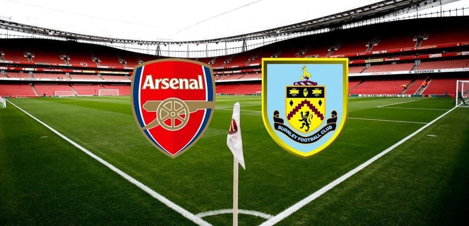 Arsenal and Burnley logos in stadium setting