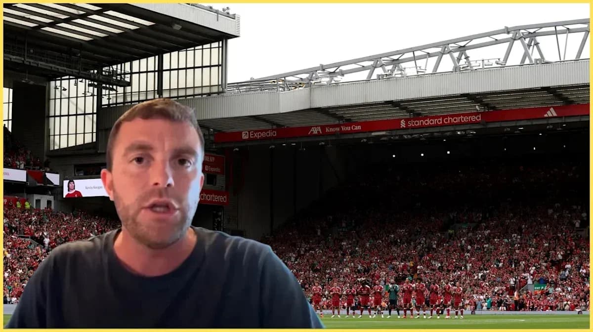 Presenter speaking with Liverpool team in background