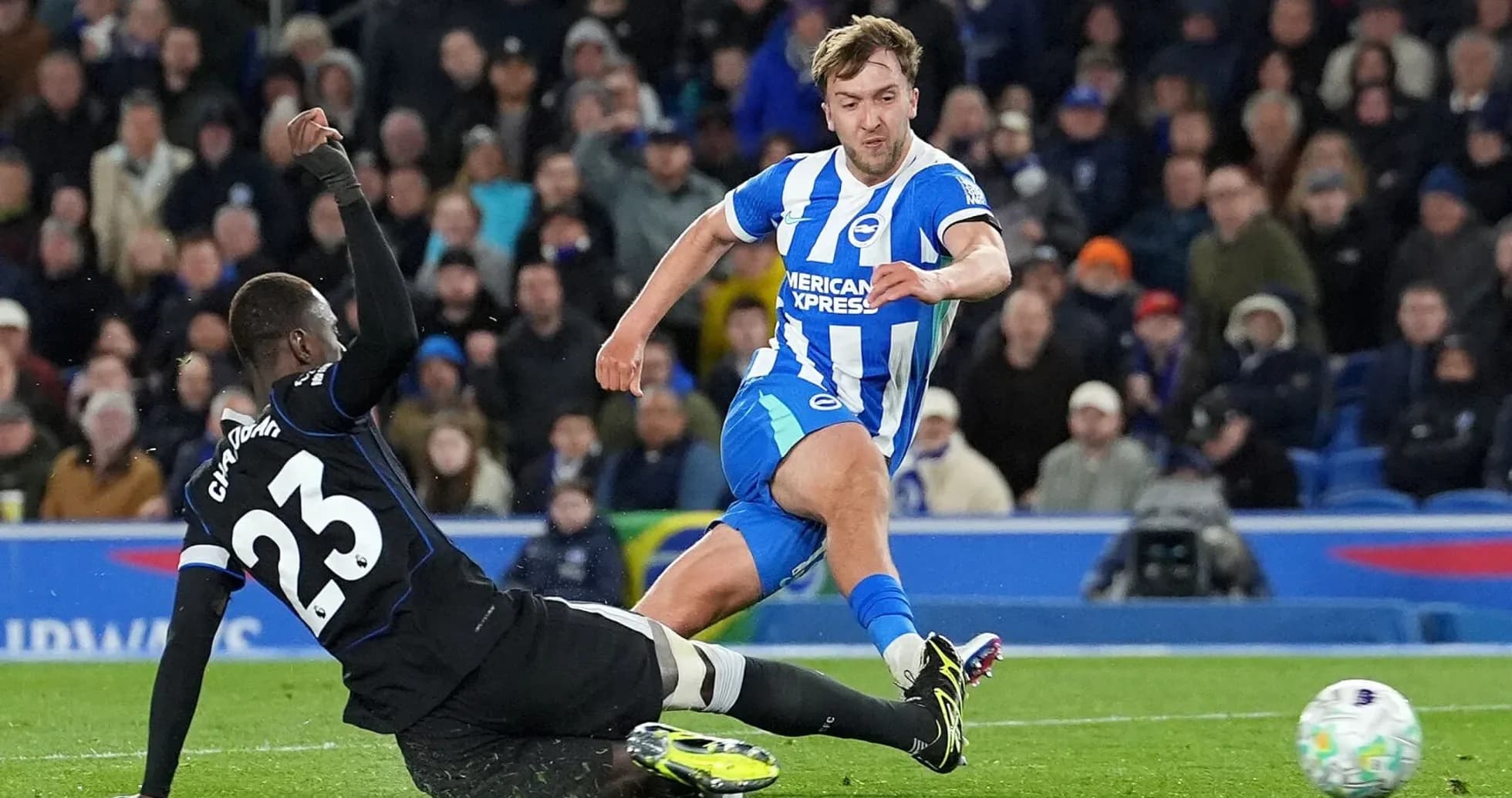 Brighton player tackles Chelsea opponent during match