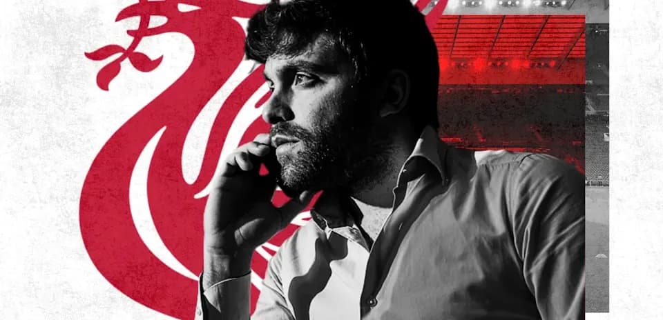 Person on phone with Liverpool logo background