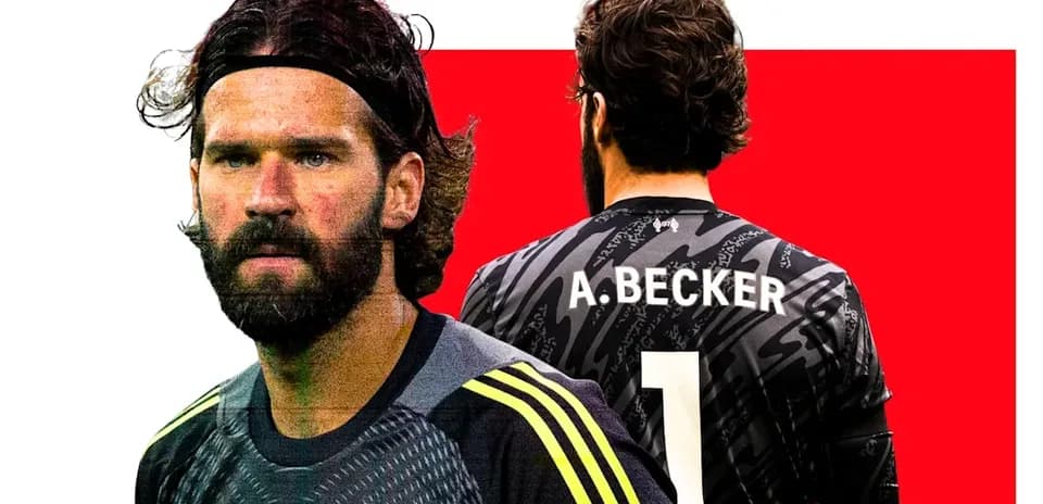 Alisson Becker in Liverpool goalkeeper kit, facing camera