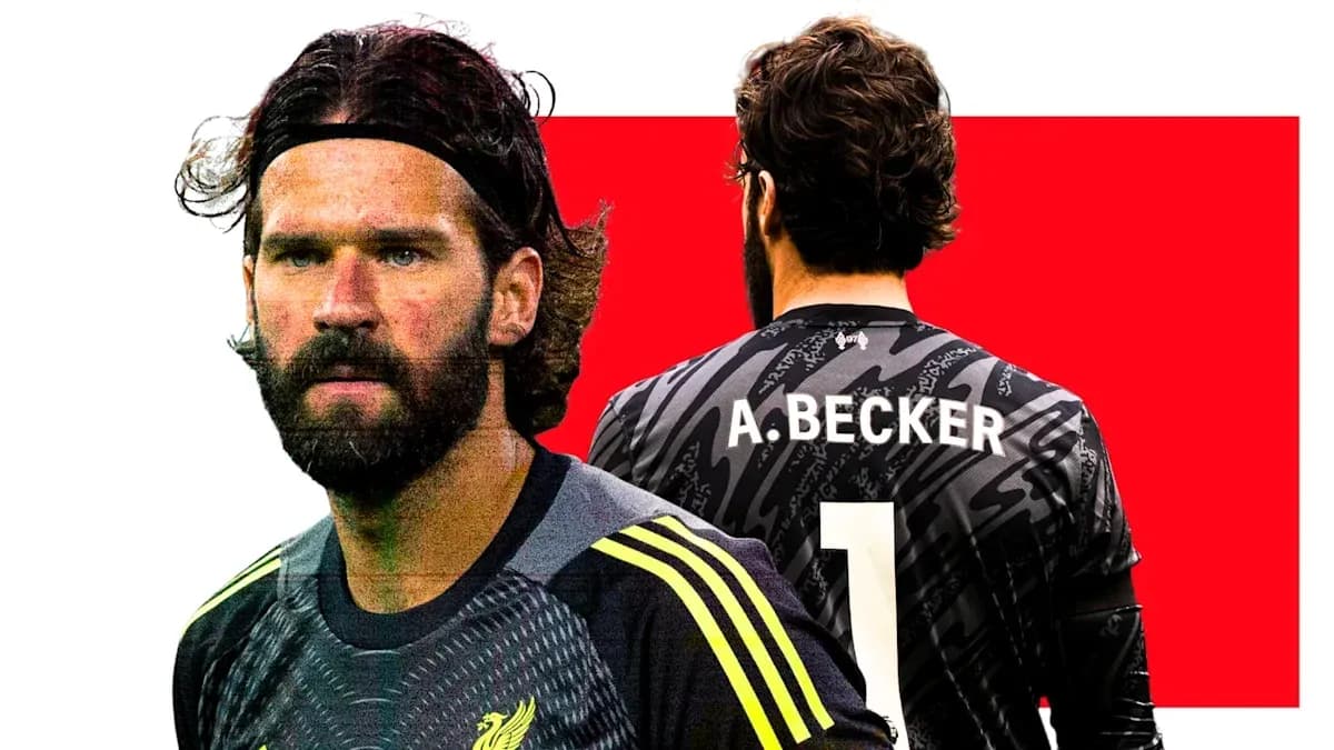 Alisson Becker in Liverpool goalkeeper kit, facing camera