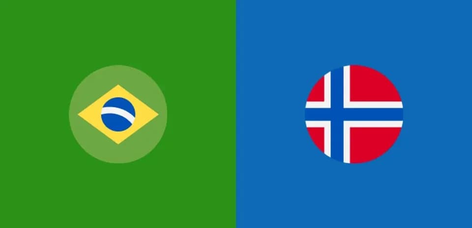 Flags of Brazil and Norway on colored backgrounds