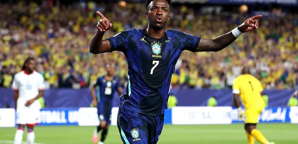Player celebrating goal during Brazil match