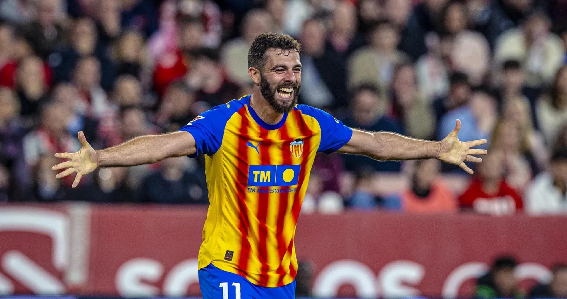 Valencia player celebrating during La Liga match