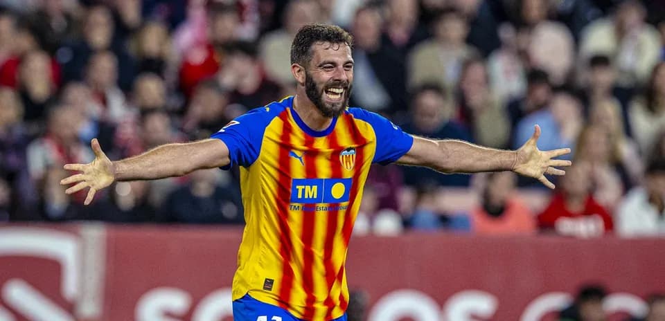 Valencia player celebrating during La Liga match