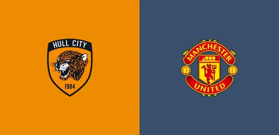 Logos of Hull City and Manchester United clubs