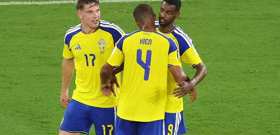 Sweden players celebrating on the field