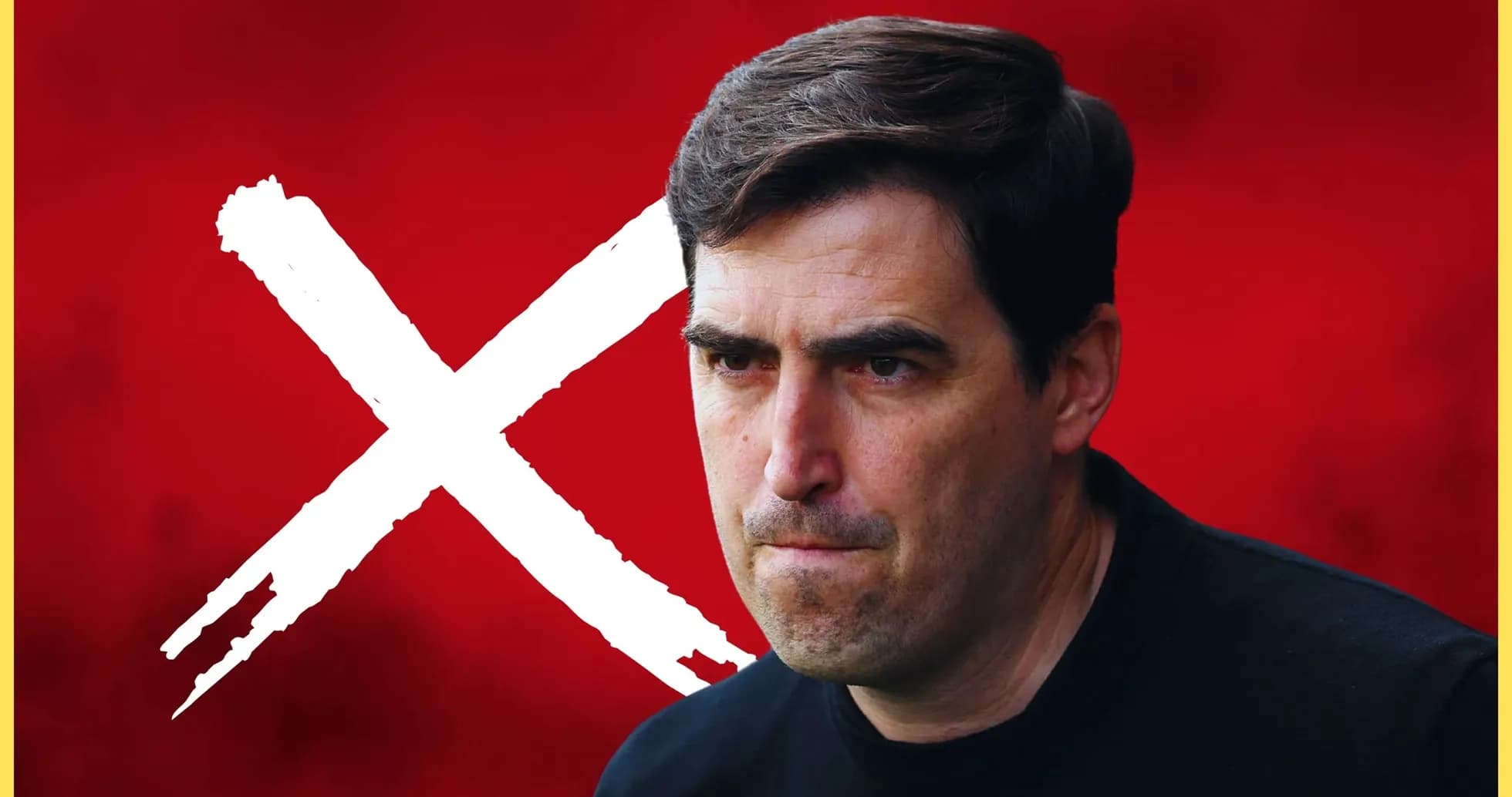 Coach with serious expression against red background