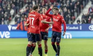 Osasuna players celebrating a goal during match