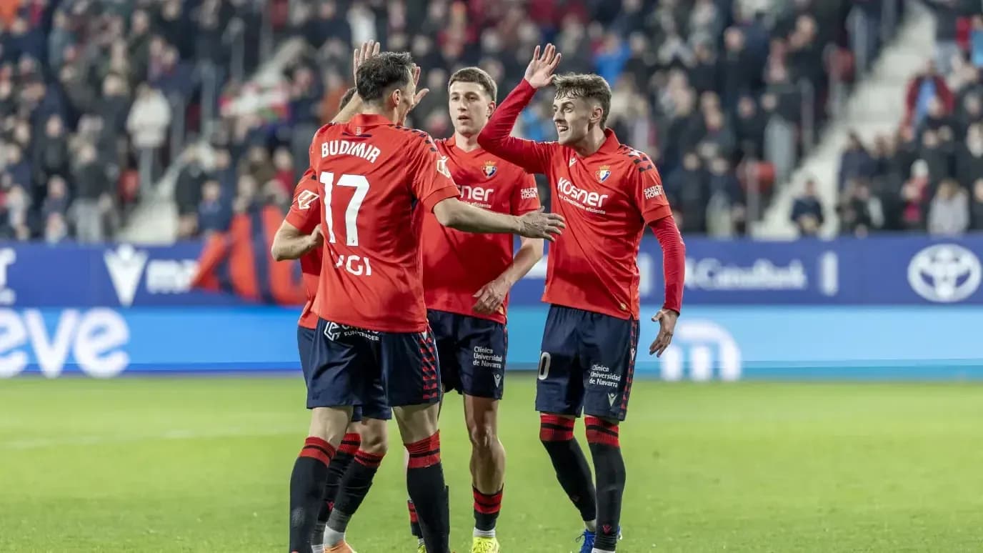 Osasuna players celebrating a goal during match