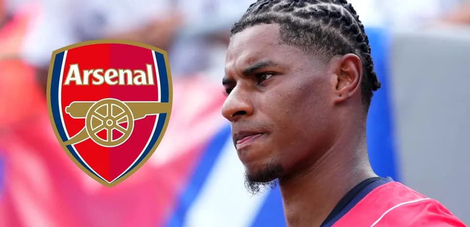 Player in Arsenal kit with club logo overlay