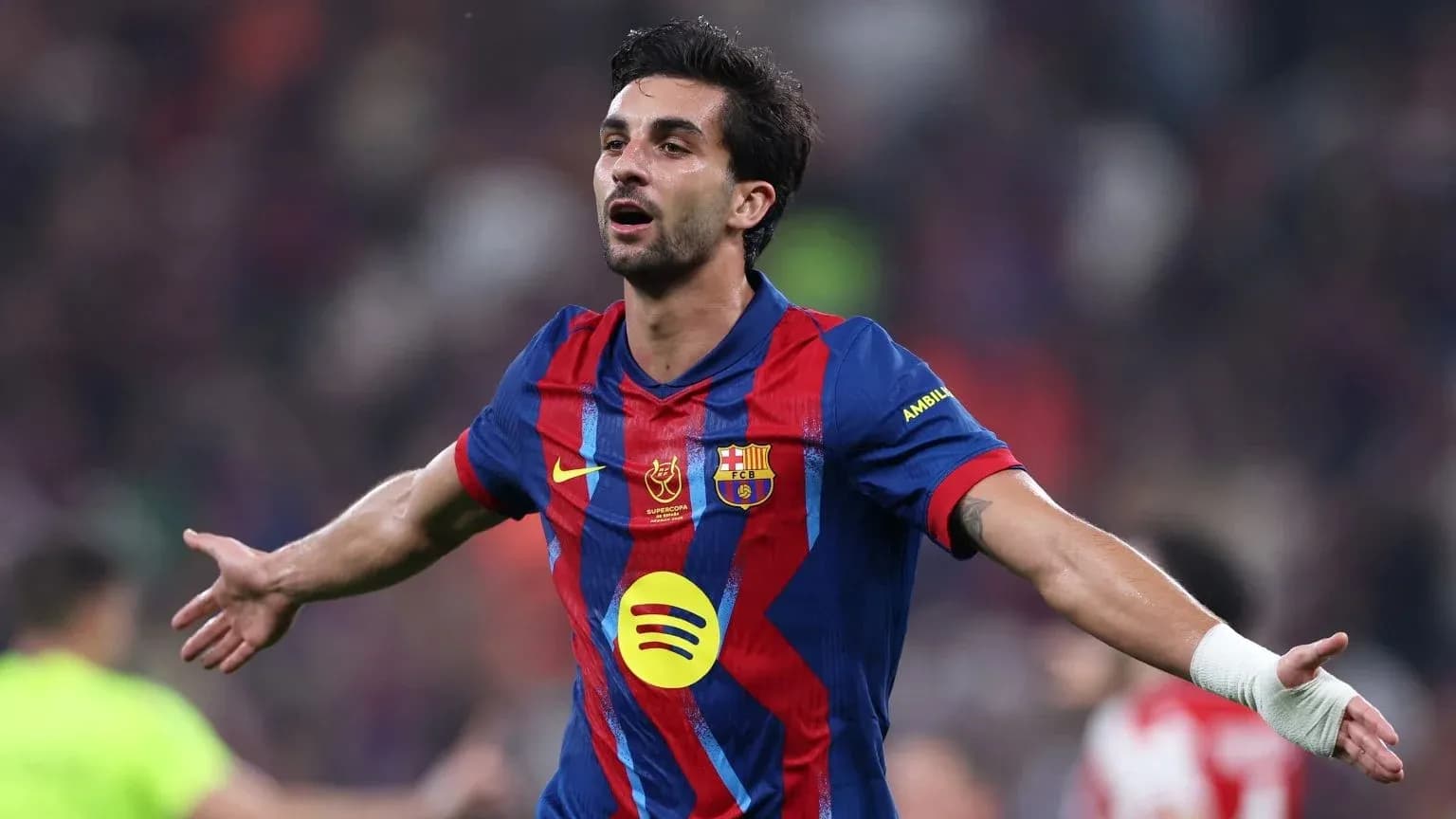 Player celebrating a goal for FC Barcelona
