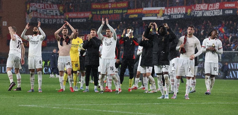AC Milan players celebrating after the match