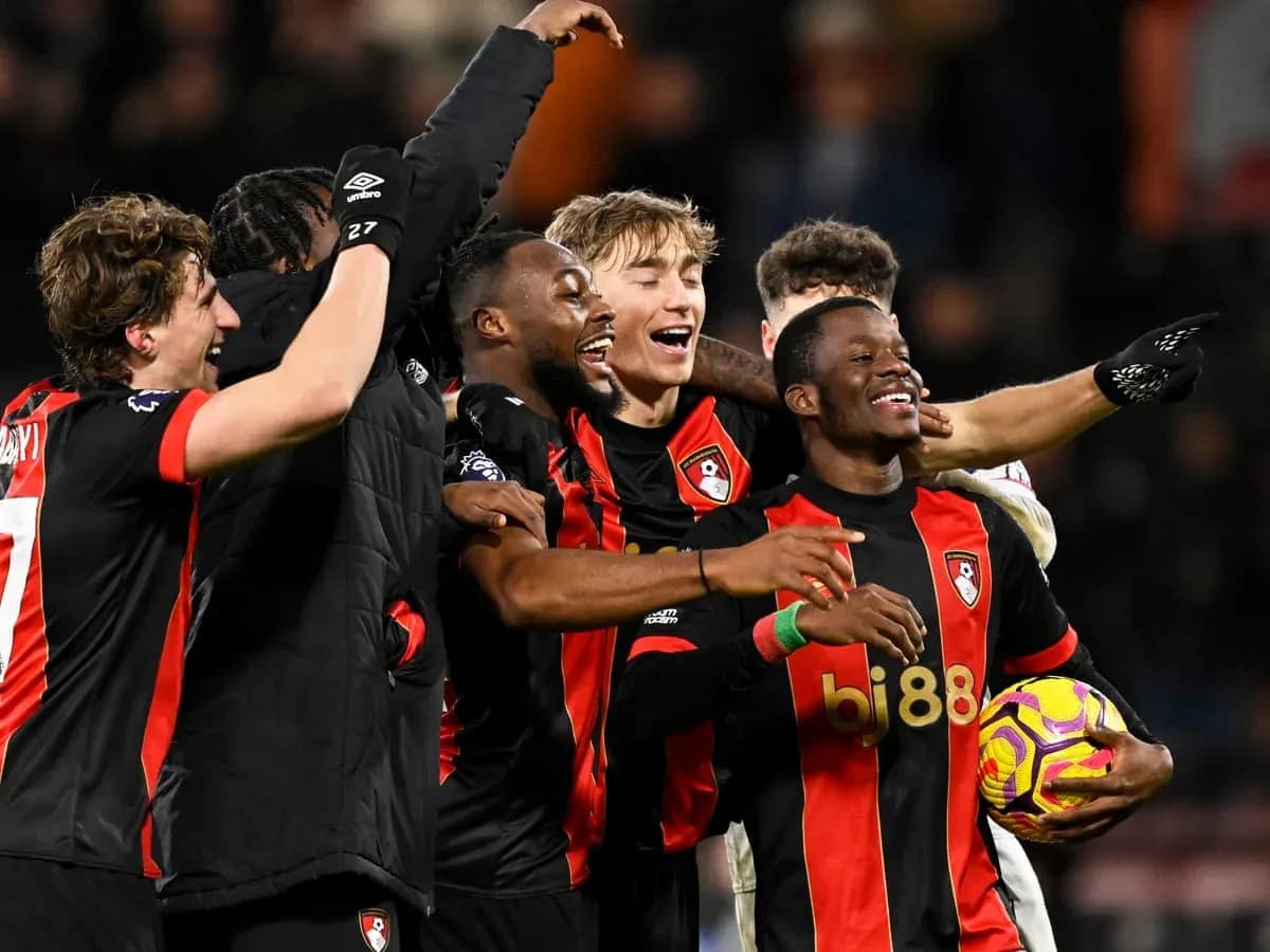 Bournemouth players celebrating a goal during match