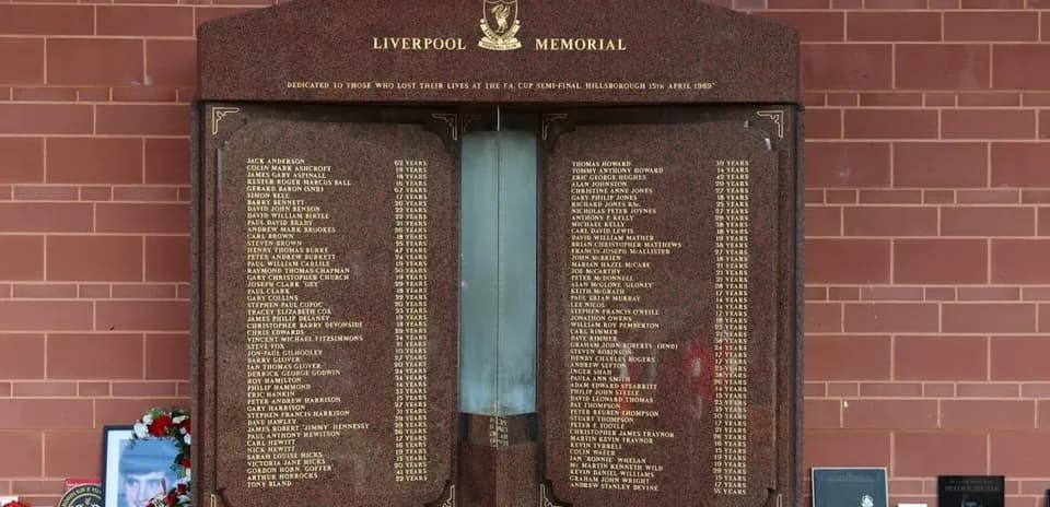 Liverpool Memorial honoring victims of Hillsborough disaster
