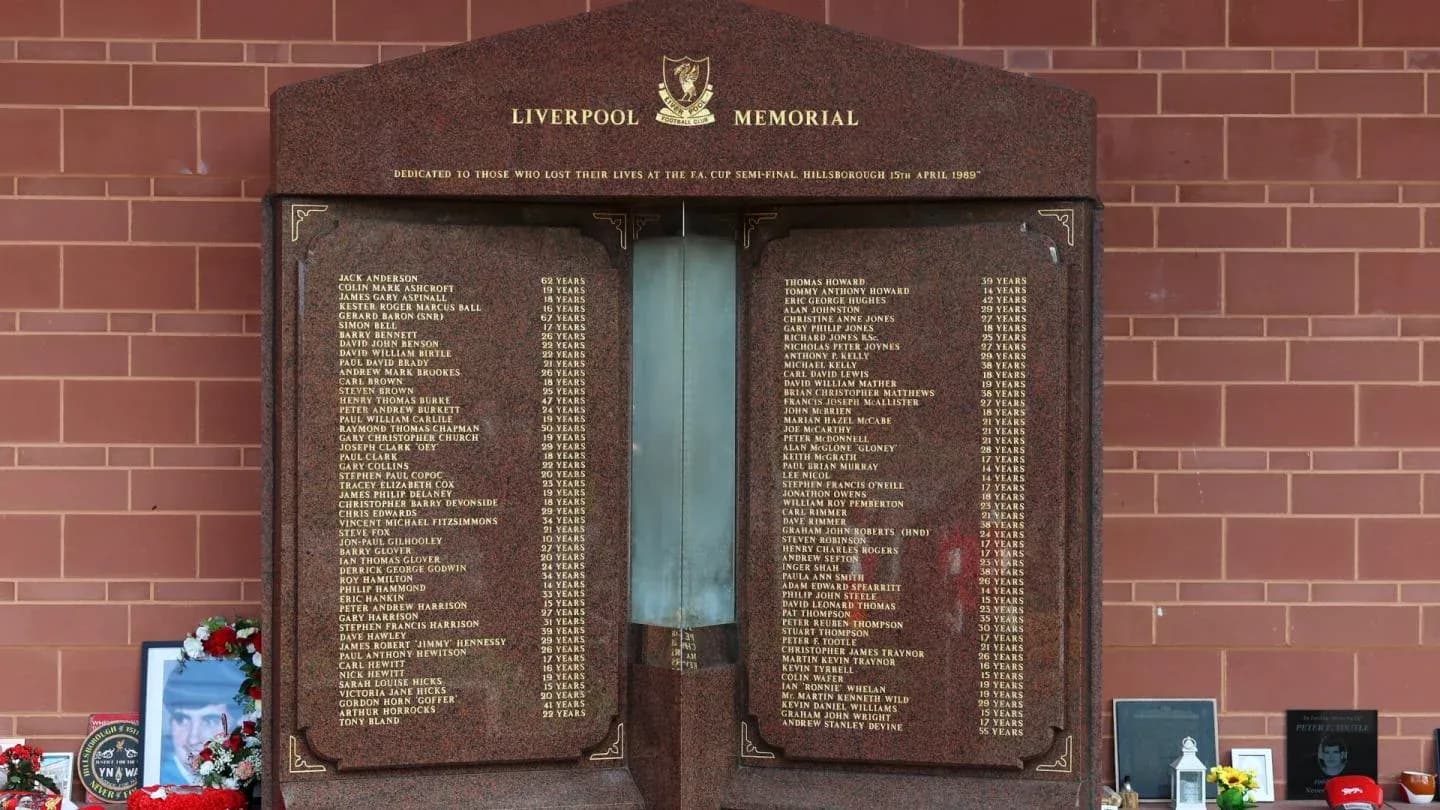 Liverpool Memorial honoring victims of Hillsborough disaster