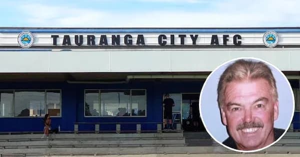 Tauranga City AFC club building with inset photo