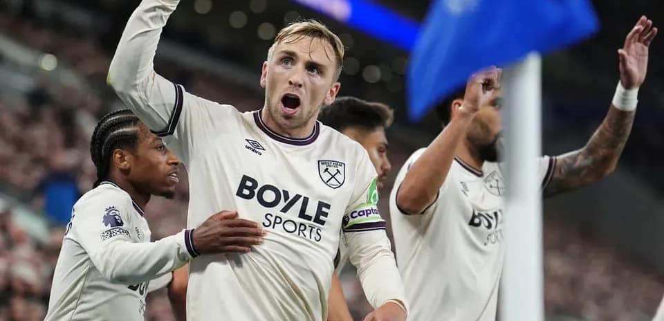 West Ham players celebrating a goal during match