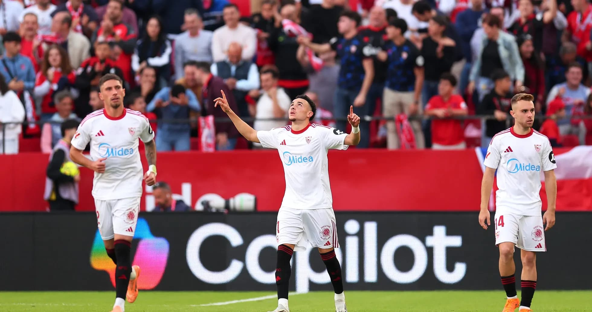 Sevilla players celebrating during La Liga match