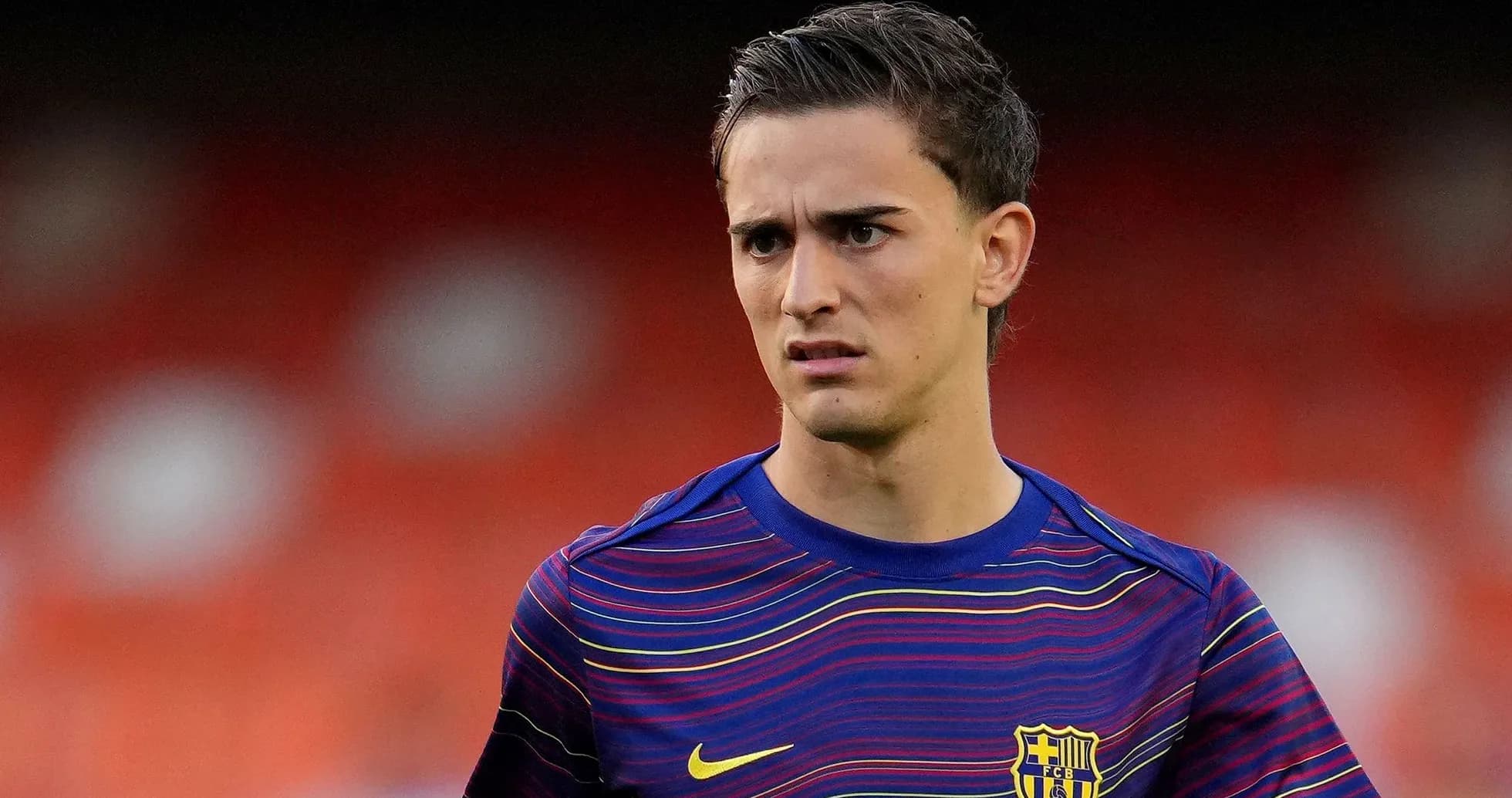 Player in Barcelona kit during warm-up session