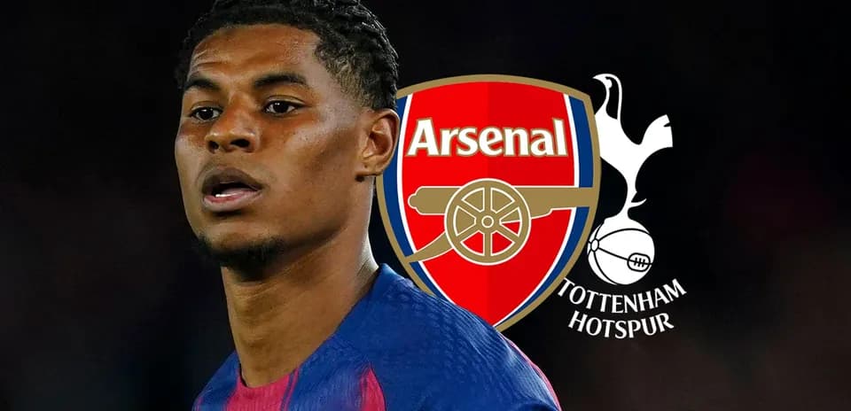 Player in foreground with Arsenal and Tottenham logos