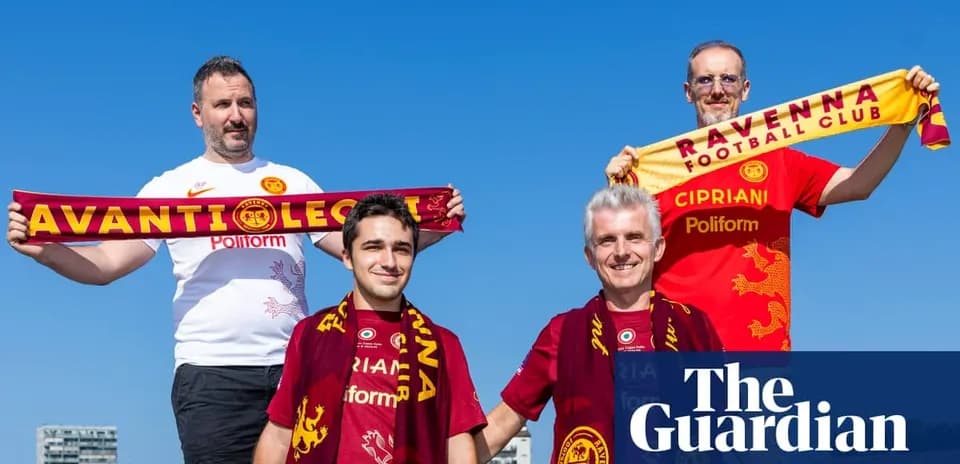 Four fans holding scarves for Ravenna Football Club