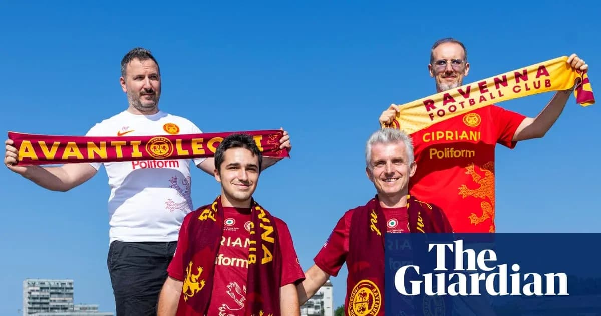 Four fans holding scarves for Ravenna Football Club