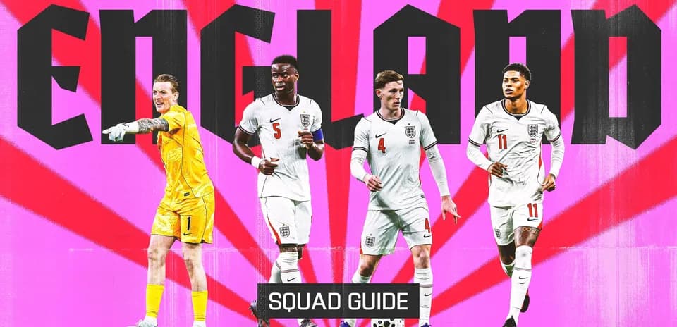 England squad members in action with bold background